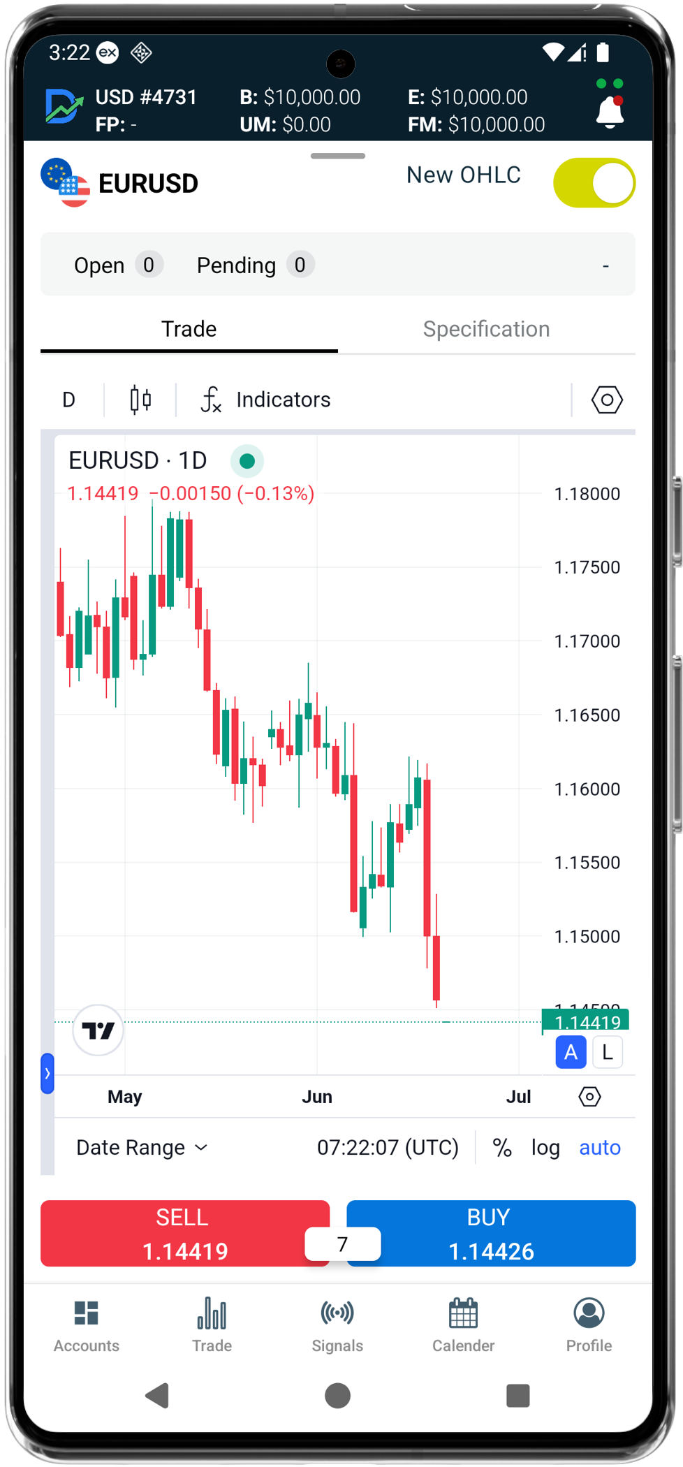 DemoTrader trading signals on mobile and full charting platform on desktop on mobile